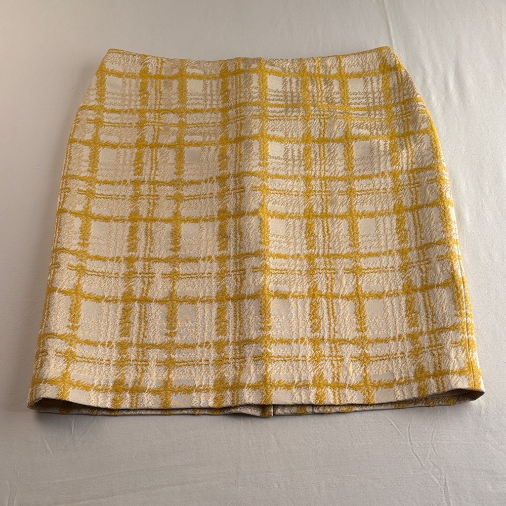 Talbots petite Yellow and Cream Plaid‎ Pencil Skirt
